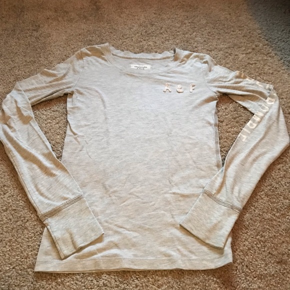 Abercrombie & Fitch Tops - Light Gray and White Abercrombie & Fitch Long Sleeve